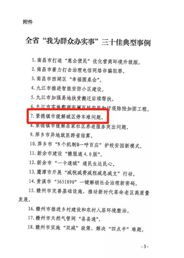 祝賀景市“緩解城區(qū)停車難問題”獲得全省“我為群眾辦實事”三十佳典型事例